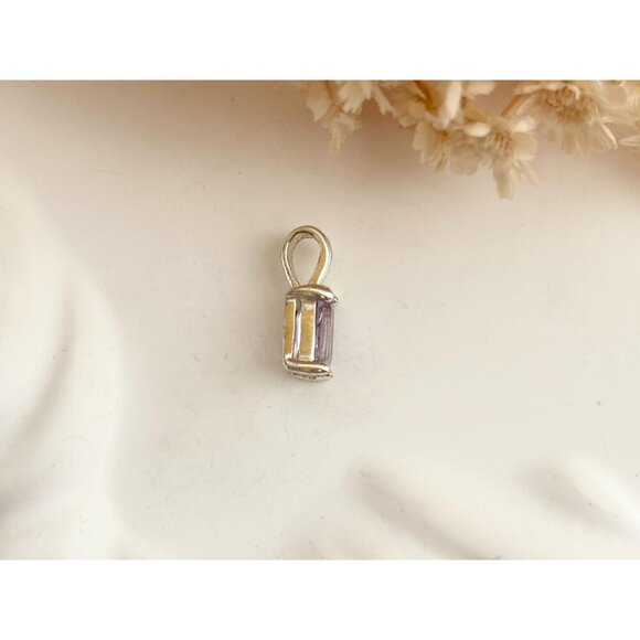 Minimalist Amethyst Gemstone Sterling Silver 925 Vintage Pendant | Charm - Picture 2 of 9